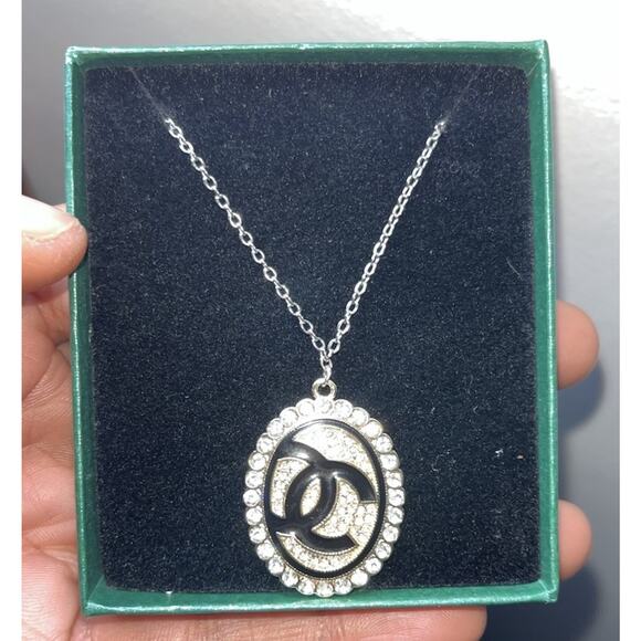 Authentic Upcycled Repurposed Gold & Crystal Stamped Pendant on Silver Necklace - Picture 2 of 6